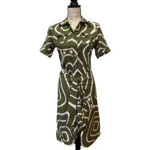 Diane Von Furstenberg Huahine Green Safari Shirt Dress Wrap sz 6